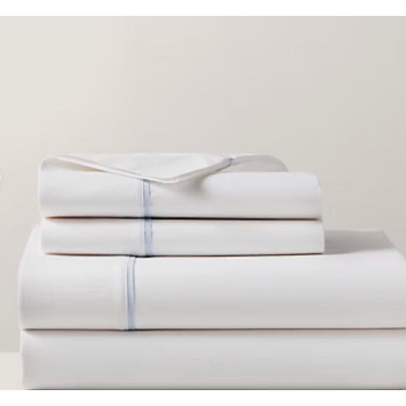 New Ralph Lauren Organic Cotton Percale Palmer Full Flat Sheet White/Sky Blue - Picture 1 of 6